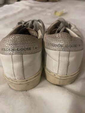 Golden Goose White Leather Sneakers with Champagne Metallic Heel